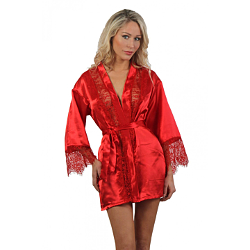 Seductive Red Satin Kimono" by Soiemio with Lace accents.