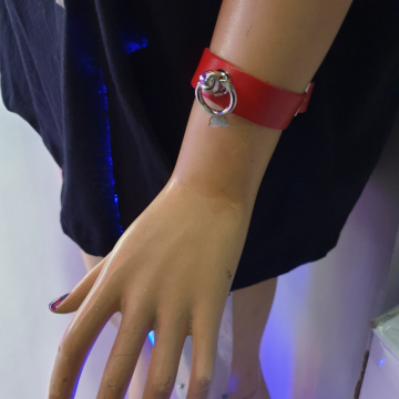 Bullet69 Red Leather Wristband With Small Ring