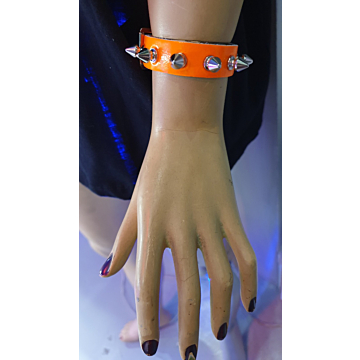 Leather Handmade Wristband with Spikes - Orange - BDSM