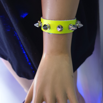 Leather Handmade Wristband with Spikes - Yellow - BDSM