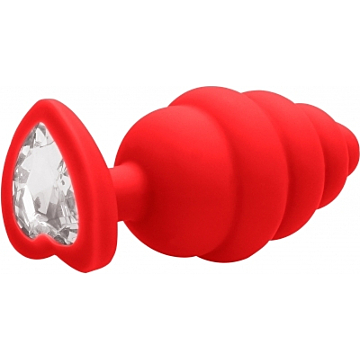 Shots Ouch! Regular Ribbed Diamond Heart Plug Red
