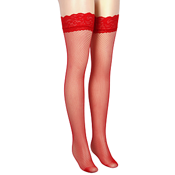 Red Fishnets Thigh High stockings Silicone Lace Top Stay Up Sheer Nylon Hosiery