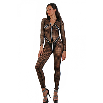 Festival Fashion Catsuit with five zips Black