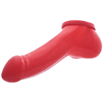 Latex Penis Sleeve Adam 13 cm - Red - Smooth Cock Extension with Balls