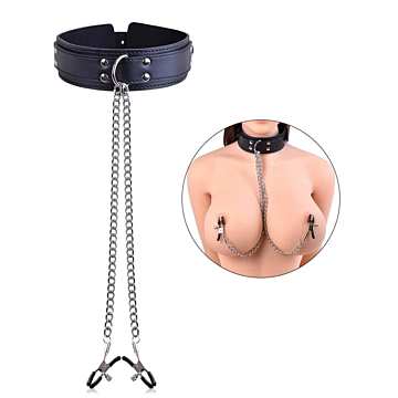 Collar with Nipple Clamps Black - Kinksters