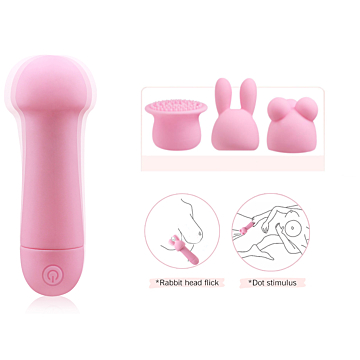 Haley Rachargeable Wand Vibrator with 3 USB Replacement Heads - Pink - Silicone