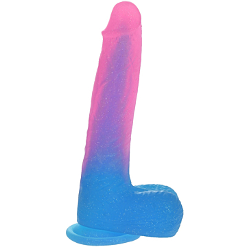 Glitter Realistic Liquid Silicone Dildo 22 cm - Pink / Blue - Colourful Cock Veins 