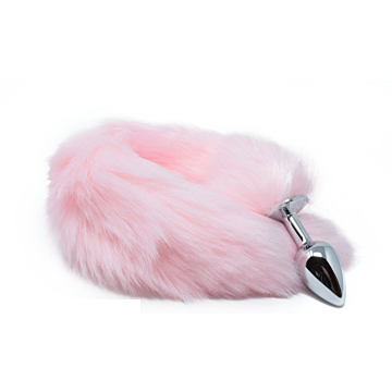 Butt Plug with Pink Fox Tail - Metal Classic Anal Plug