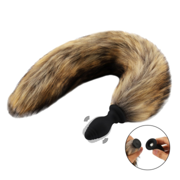 Vibrating Silicone Butt Plug with Fox Tail (Brown)