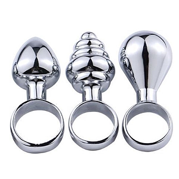 Anal Starter kit with 3 Mini Metallic butt Plugs With Ring