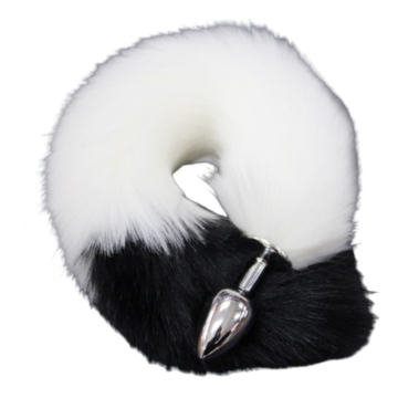 Anal Plug with Long Tail - White/Black