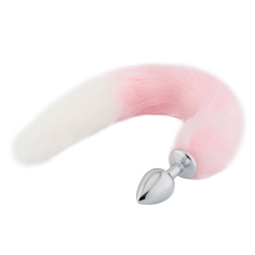 Anal Plug with Long Tail - Pink/White