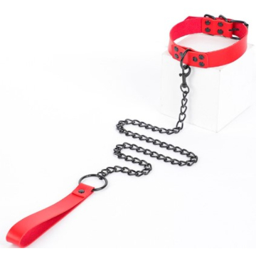 Set Reddish Leash Collar with Black Chain