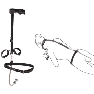 Hard Bondage Restraint System with 2 Balls, Black