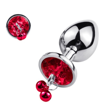 Metal Anal Plug with Bells Ring Silver/Red