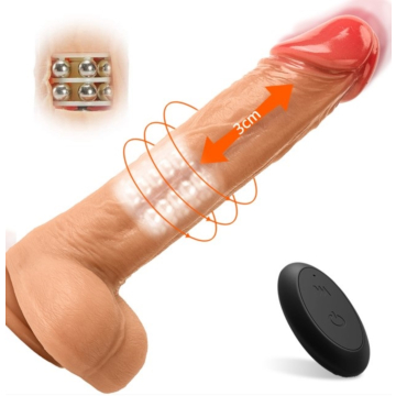 Realistic Thrusting Silicone Vibrator George with Balls and Remote Control 21.5 cm