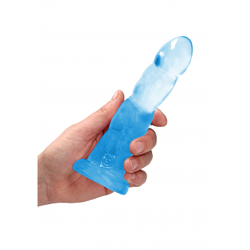 Non Realistic Crystal Clear Ribbed Dildo 18 cm with Suction Cup (Blue) - Shots Media - Transparent Cock