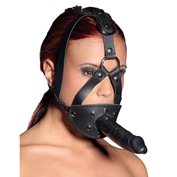 Leather Head Harness with Dildo