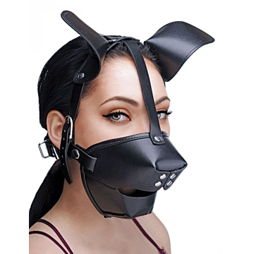 Puppy Play Mask With Ball Gag - Black