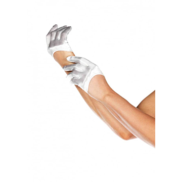 Mini Cropped Satin Gloves, white, O/S