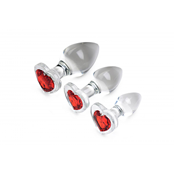 Red Heart Gem Glass Anal Plug Set