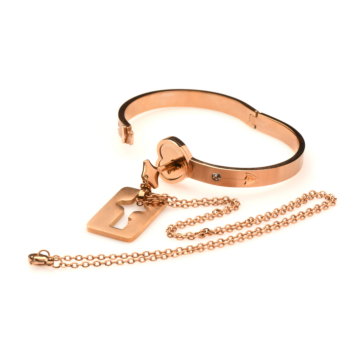 XR Brands Cuffed Locking Bracelet and Key Necklace - Rose Gold