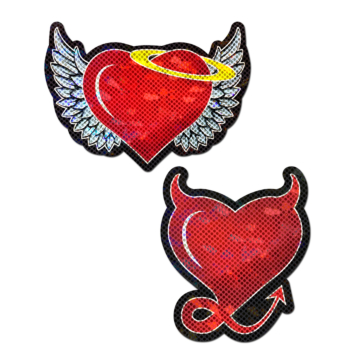 Red Glitter Hearts with Halo, Horns & Tail Nipple Pasties