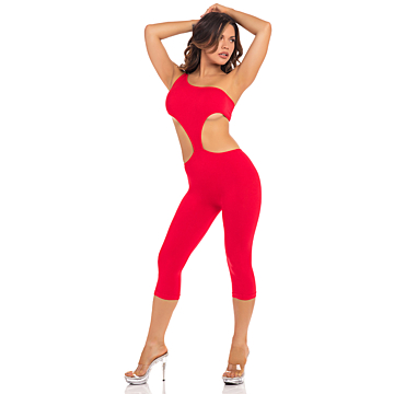 ONE SHOULDER CROPPED CATSUIT RED