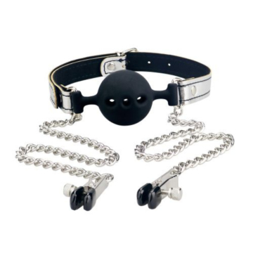 Breathable Ball Gag with Nipple Clamp