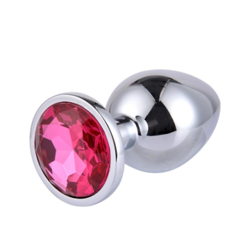 Small Metallic Butt Plug with Pink Gemstone