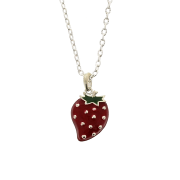 Red Strawberry Necklace on Silver Chain