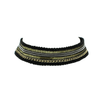 Gold Choker with Silver Beads & Black Lace