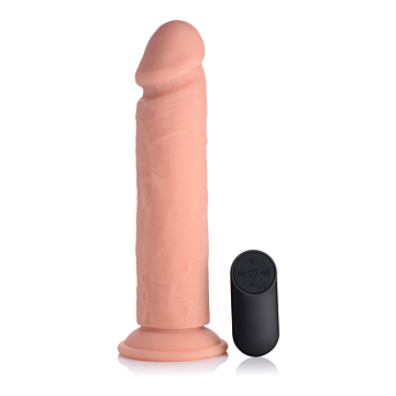 9 Inch Vibrating Remote Control Silicone Dildo - Flesh - Curve Toys