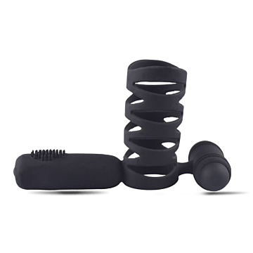 Black Silicone Cage Ring with Anal Stimulator - Toyz4Lovers