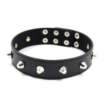 Black Metal & Leather Spiked Collar by Toyz4lovers