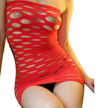 OS Red Fishnet Mini Dress