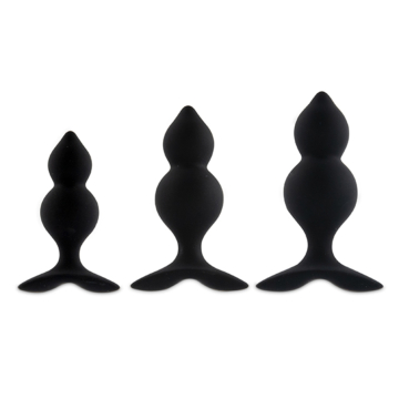 Bibi Twin Silicone Butt Plug Set Black (3 pcs) - Feelztoys