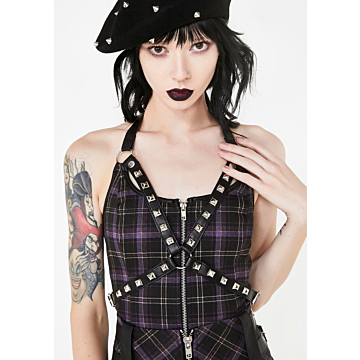 KILLSTAR's Suzie Harness Top [TARTAN]-Black