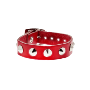 Studded Red Leather Bracelet with Buckle