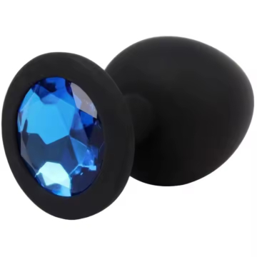 Small Silicone Butt Plug Black With Blue Diamond