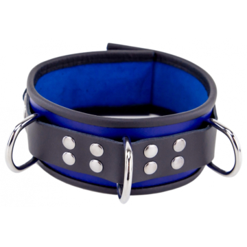 Leather Collar 3D Ring Blue/Black - BDSM Fetish Sex Toy