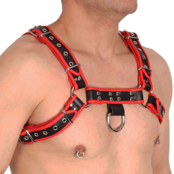 Real Leather Harness Black-Red - Taille