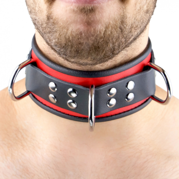 Vegan Leather Necklace 3 D Rings Red-Black
