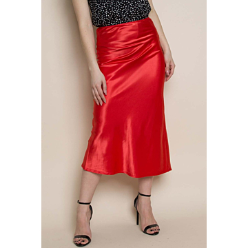 Bias Satin Midi Skirt Red