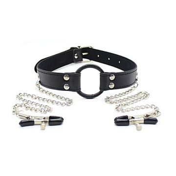 Toyz4lovers: Ring Gag and Nipple Clamps (Black)