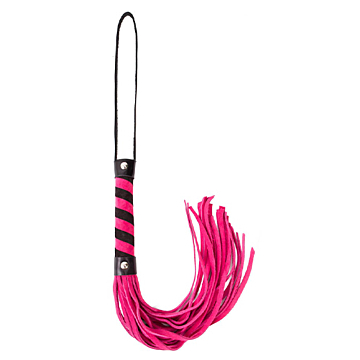 Twisted Handled Leather Whip Black/Pink - Angel Touch