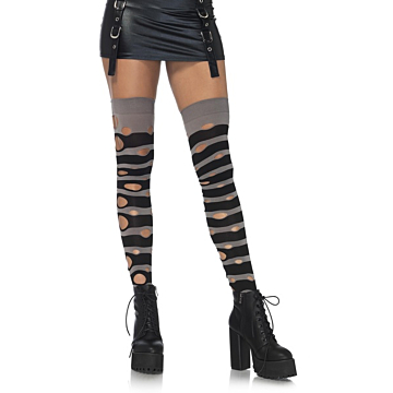 Distressed striped thigh highs