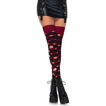 Distressed striped thigh highs