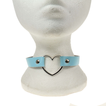 Handmade Row Heart Fitting Leather Choker Collar (Baby Blue) - BULLET69 - Necklace 