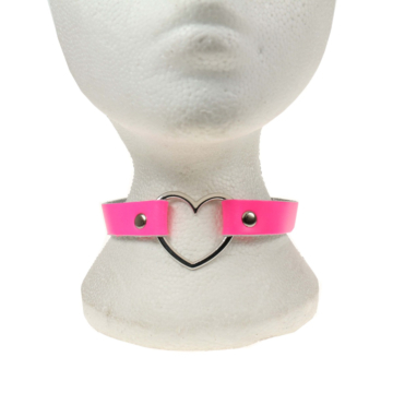 Handmade Row Heart Fitting Leather Choker Collar (Pink) - BULLET69 - Necklace BDSM